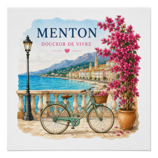 Poster Menton French Riviera  - bicycle 
