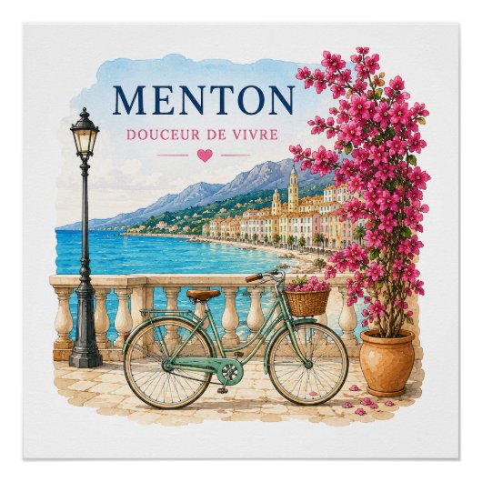 Poster Menton French Riviera - bicycle (Devant)