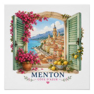 Poster Menton French Riviera  - View Through Window
