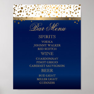 Poster Menu à barres - Blanc et bleu marine avec Confetti
