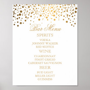 Poster Menu à barres - Points Confetti Or sur Blanc