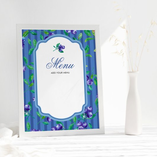 Poster Menu Baby shower sucré aux bleuets
