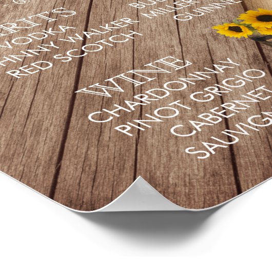 Poster Menu Bar - Baril Rustique en Bois et Tournesols (Coin)