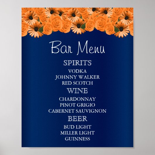 Poster Menu Bar - Beau Rose orange et bleu marine (Devant)