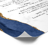 Poster Menu Bar de Mariage Bleu Nuit Agate Marbre (Coin)