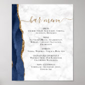 Poster Menu Bar de Mariage Bleu Nuit Agate Marbre (Devant)