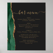 Poster Menu Bar de Mariage Émeraude Vert Or Agate Foncé (Devant)
