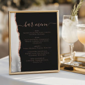 Poster Menu Bar de Mariage Rose Grise Or Agate Foncé