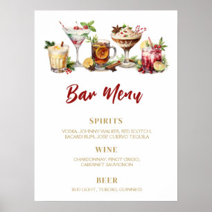 Poster MENU BAR de Noël enseigne cocktails de vacances