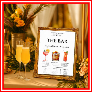 Poster Menu Bar Mariage Calligraphie Élégante Panneau de 