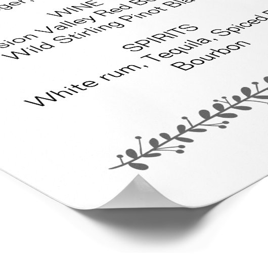 Poster Menu Bar mariage Élégant panneau de réception (Coin)