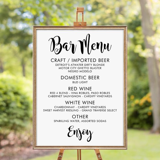 Poster Menu Bar Mariage Moderne Écriture Manuscrite