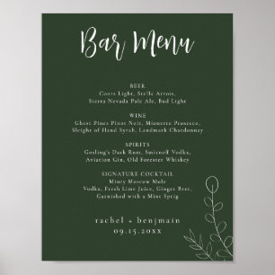 Poster Menu Bar Mariage Sage Vert Botanique Minimaliste