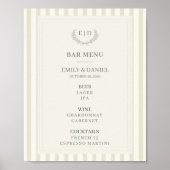 Poster Menu Bar Mariage Vert Sauge Rayé Monogramme (Devant)