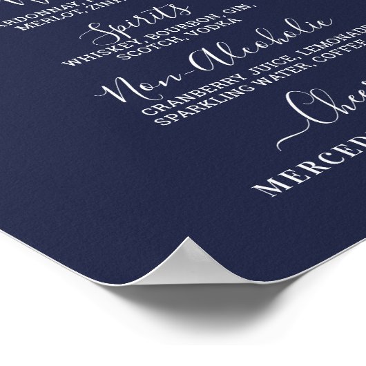 Poster Menu Bar Personnalisé Bleu Nuit Boissons de Mariag (Coin)
