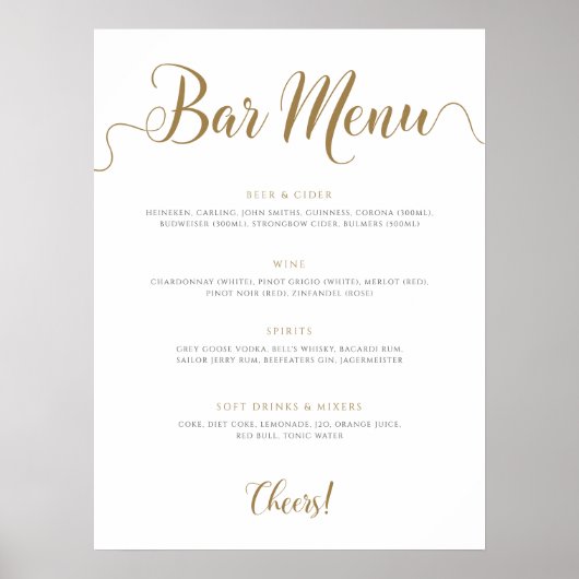 Poster Menu Barre mariage Menu Signer Gold Dracks Menu (Devant)