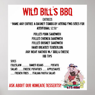 POSTER MENU BBQ DE WILD BILL