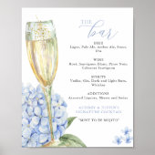 Poster Menu Blue Hydrangeas & Gold Glass Bar (Devant)