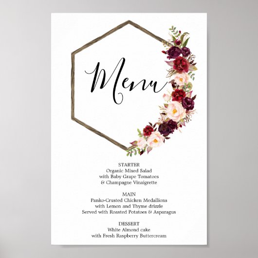 Poster Menu Boho Burgundy ou menu Bar (Devant)