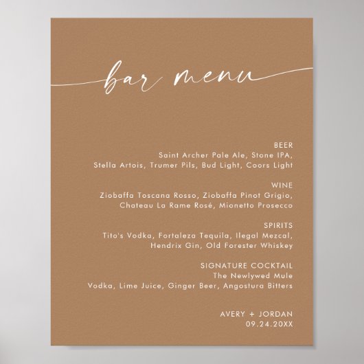 Poster Menu Boho Minimalist Mariage Bar, Menu Boisson (Devant)