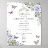 Poster Menu boisson Chic Sage Purple Floral Quinceanera B (Devant)