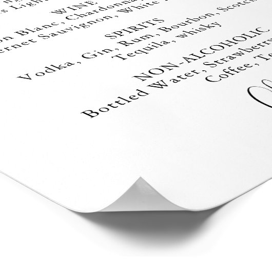 Poster Menu Boissons mariages Signal Script fantaisie (Coin)