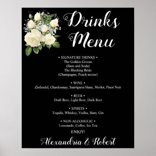 Poster Menu Boissons | Panneau de Mariage (Devant)