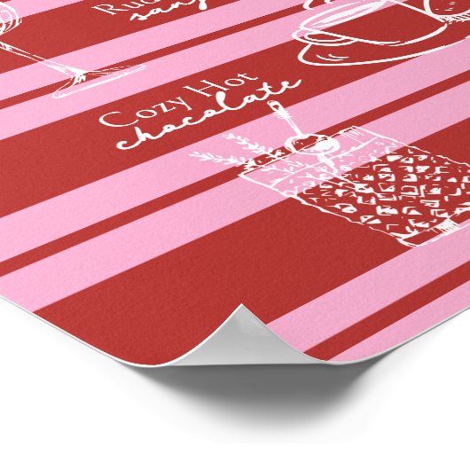 Poster Menu Boissons Secret Père Noël Cabana Pink Stripe (Coin)