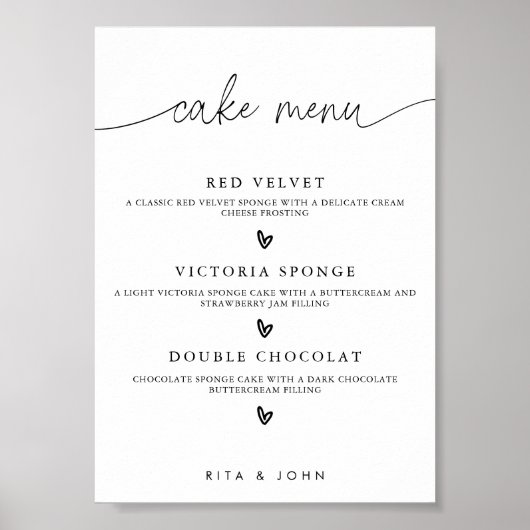 Poster Menu Calligraphie moderne Mariage gâteau signe (Devant)