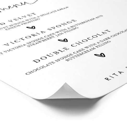 Poster Menu Calligraphie moderne Mariage gâteau signe (Coin)