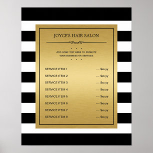Poster Menu Classic Black White Stripes Gold Service