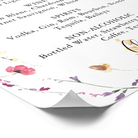 Poster Menu classique de boissons de mariage aux fleurs s (Coin)