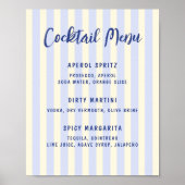 Poster Menu Cocktail Fête des mariées à rayures (Devant)