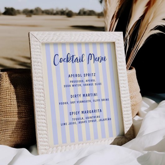 Poster Menu Cocktail Fête des mariées à rayures
