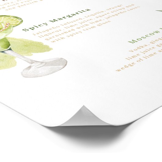 Poster Menu Cocktail menu Mariage Aquarelle Bar Menu Bois (Coin)