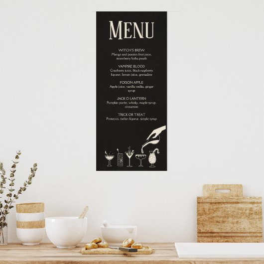 Poster Menu cocktail moderne Halloween du milieu du siècl (Cuisine)