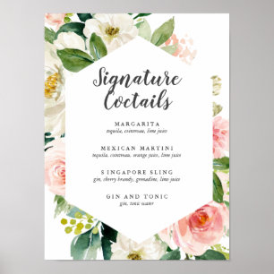 Poster Menu Cocktail signature florale rose vif moderne