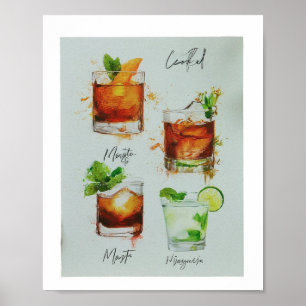 Poster Menu cocktails de boisson mariage moderne illustra