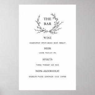 Poster Menu de Bar à Boissons Ouvert de Mariage en Art de