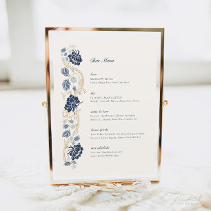 Poster Menu de bar Art Nouveau bleu marine or floral