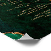 Poster Menu de bar de mariage à l'écriture en or vert éme (Coin)