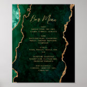 Poster Menu de bar de mariage à l'écriture en or vert éme (Devant)