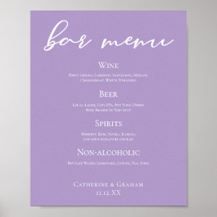 Poster Menu de bar de mariage à typographie blanche et vi