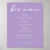 Poster Menu de bar de mariage à typographie lilas violet (Devant)