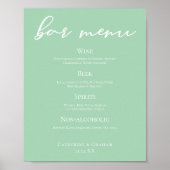 Poster Menu de bar de mariage chic vert menthe typographi (Devant)