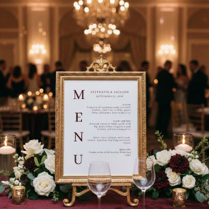 Poster Menu de bar de mariage élégant bordeaux et ivoire