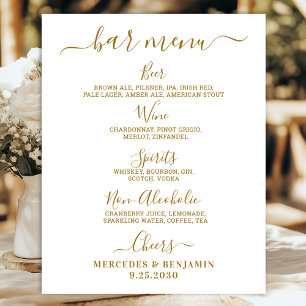 Poster Menu de bar de mariage élégant or personnalisé