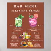 Poster Menu de bar de mariage en terre cuite orange brûlé (Devant)