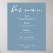 Poster Menu de bar de mariage en typographie bleu poussié (Devant)