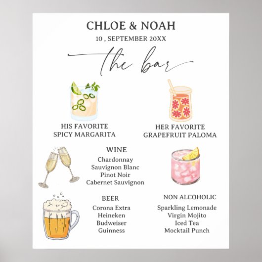 Poster Menu de bar de mariage esthétique (Devant)